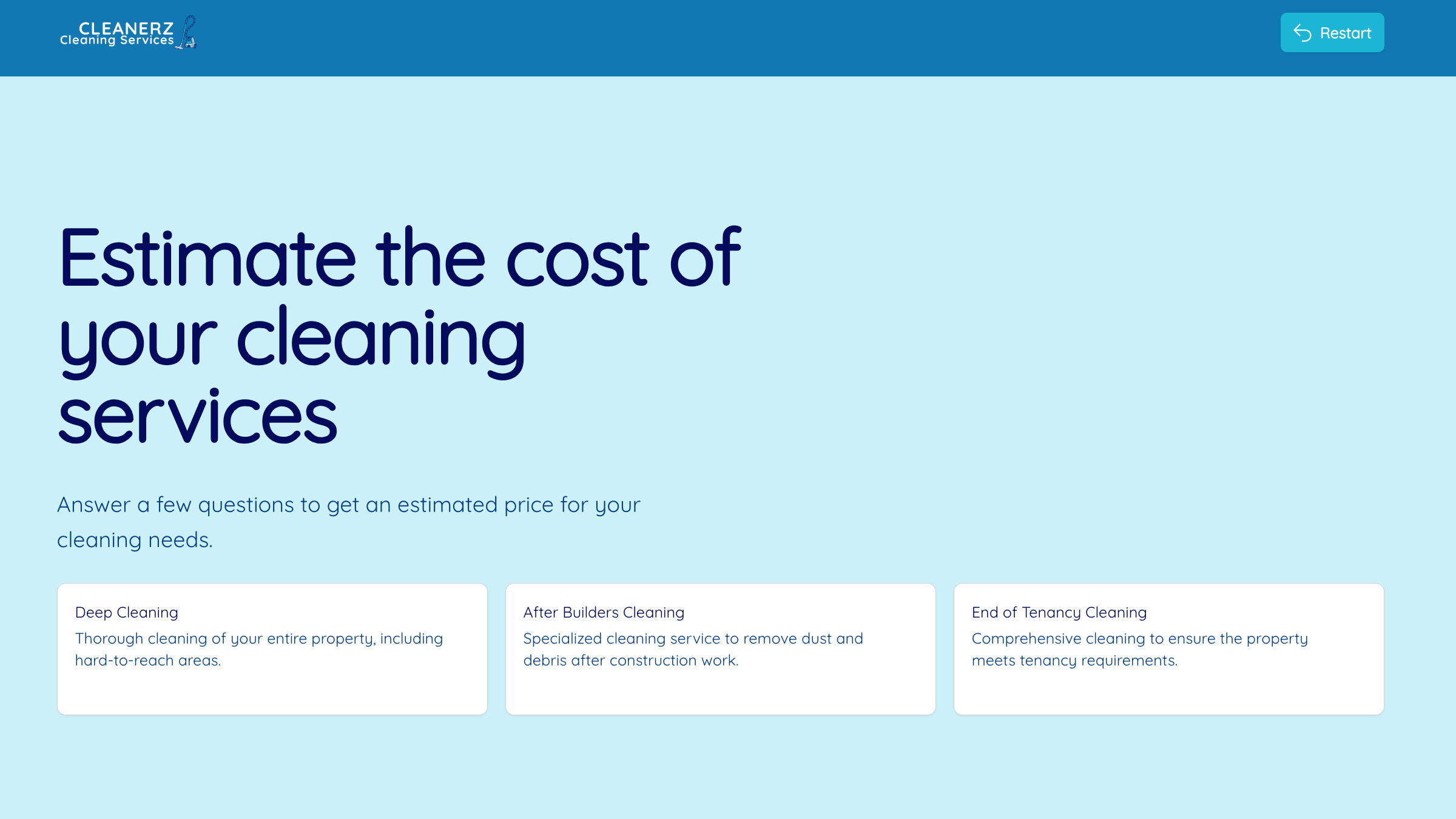 Cleaning Estimate Calculator services page