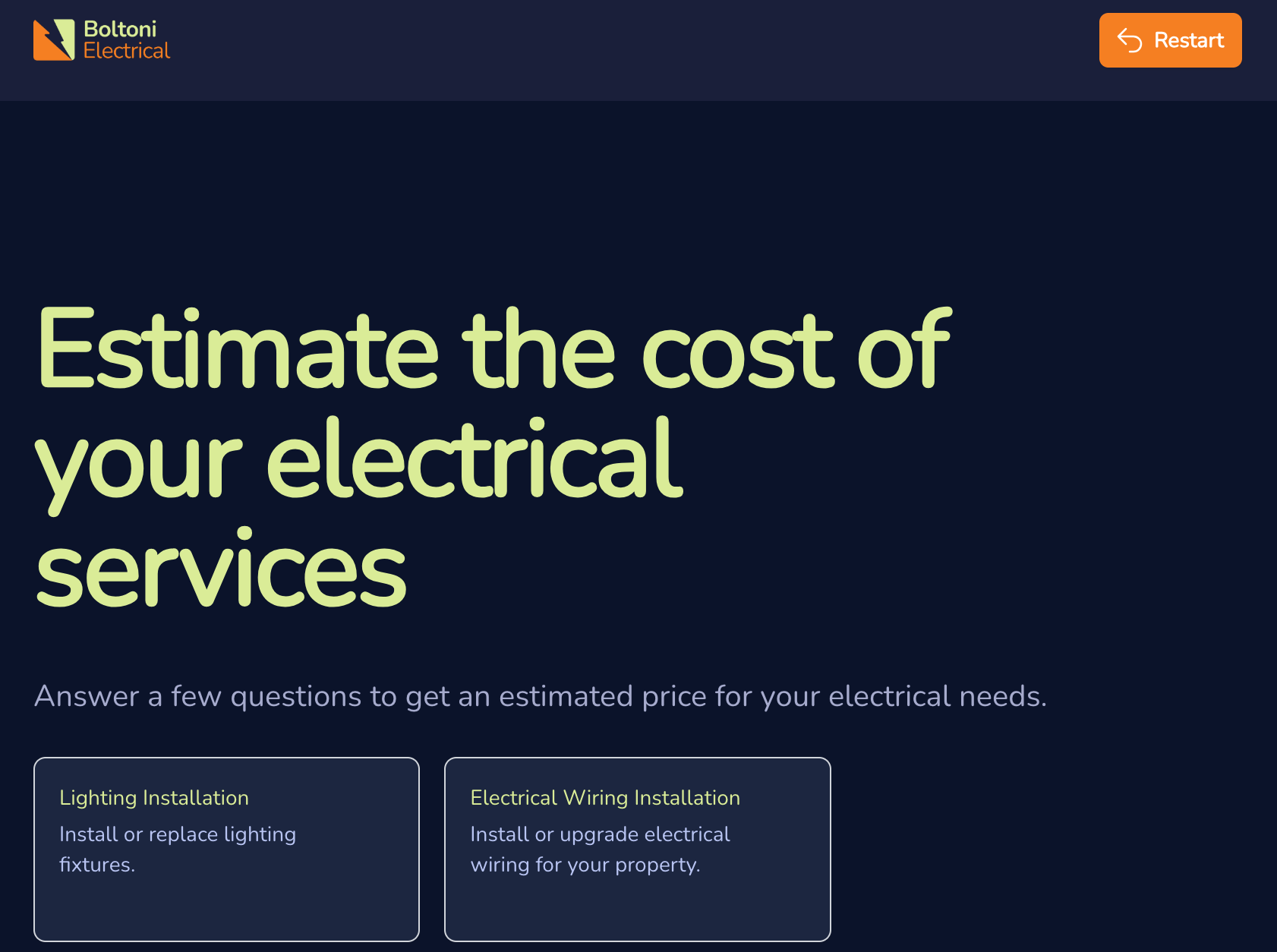 Electrician Estimate Calculator services page